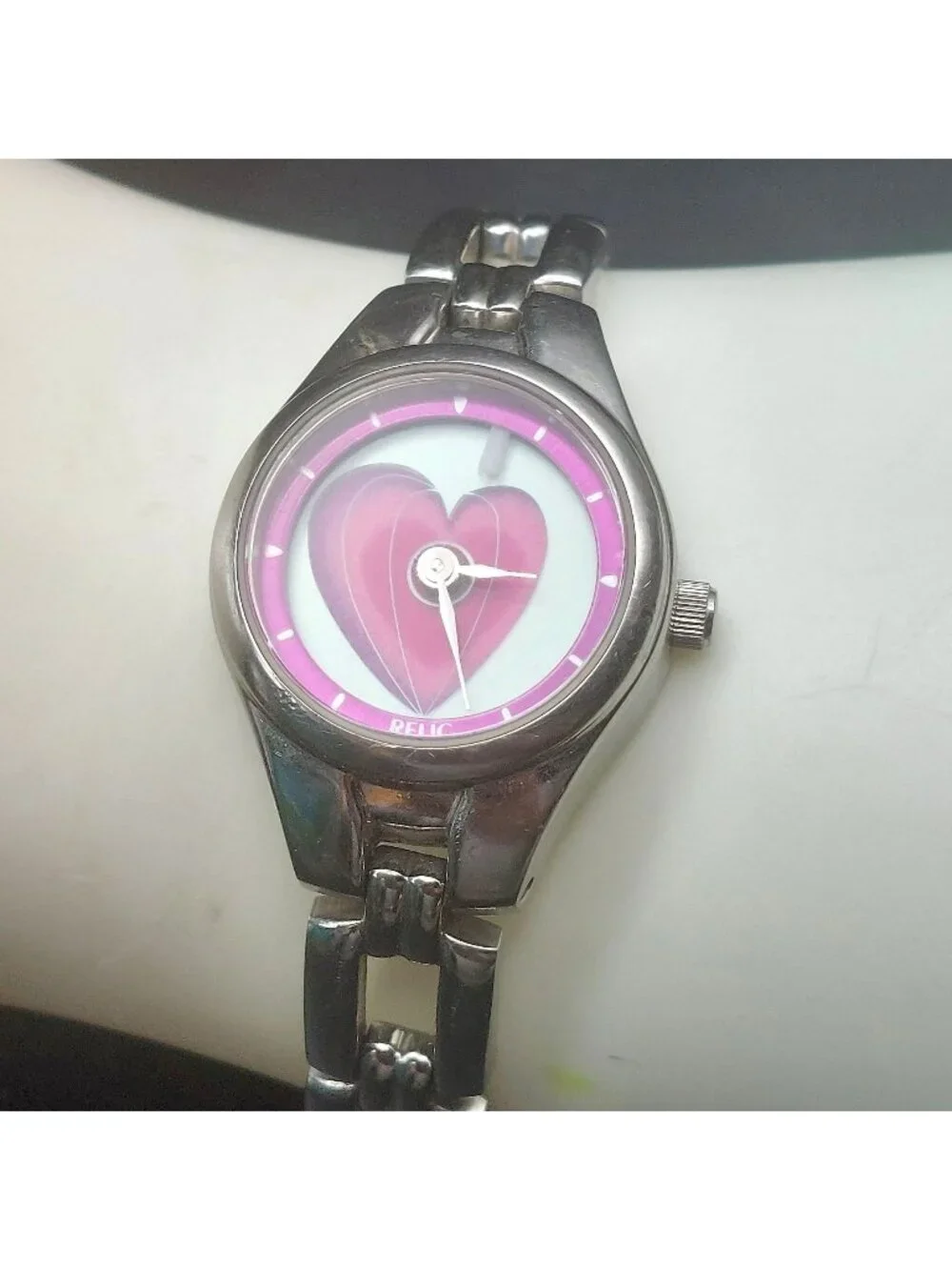 Relic Heart Watch ZR55109 Animated Y2K Stainless Steel Pink Womens New Battery